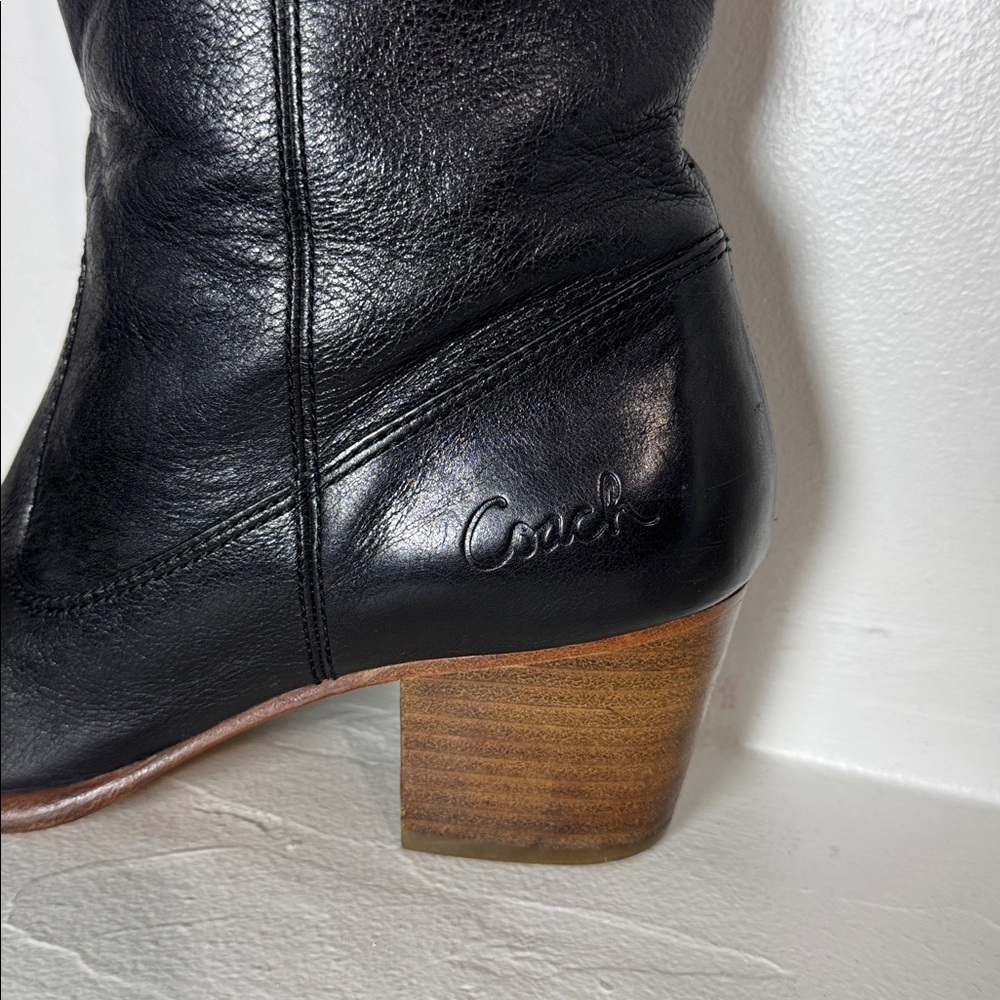 Coach Fayth black leather knee-high heeled boots 9 - Picture 3 of 14